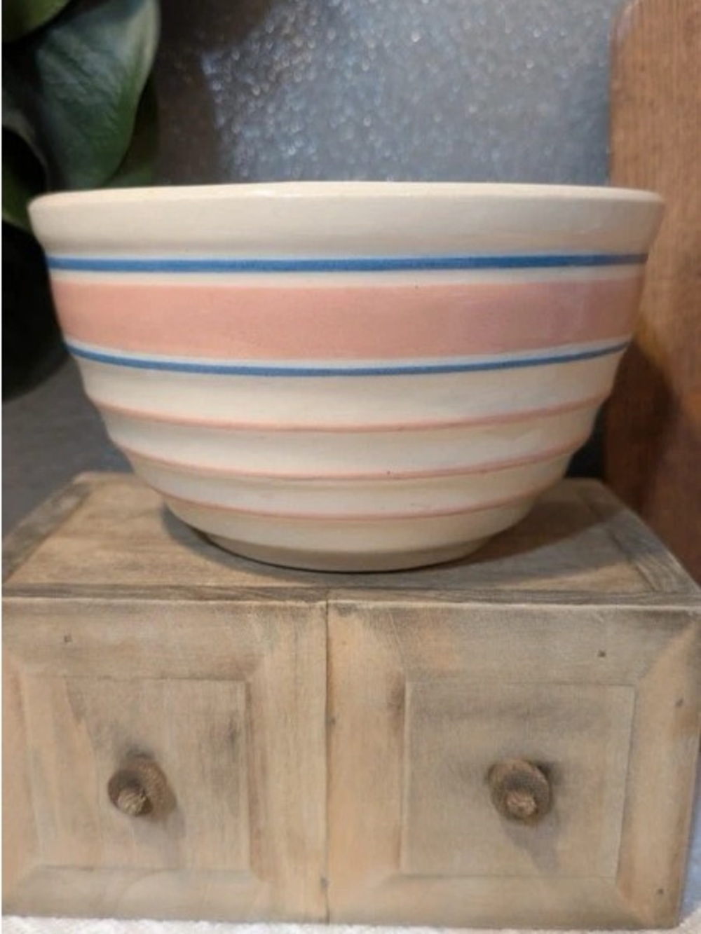 Striped Ceramic Serving Bowl in Pink and Blue